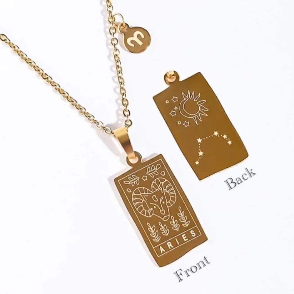 Aries Zodiac Pendant Necklace PVD 18K Gold Plated Stainless Steel Astrology Sign